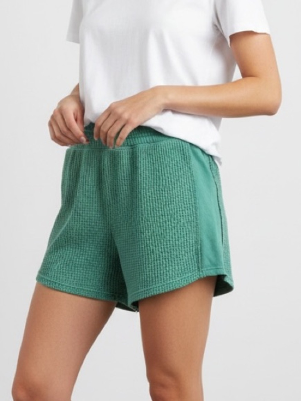 Aerie High Rise Waffle Knit Shorts - Green
